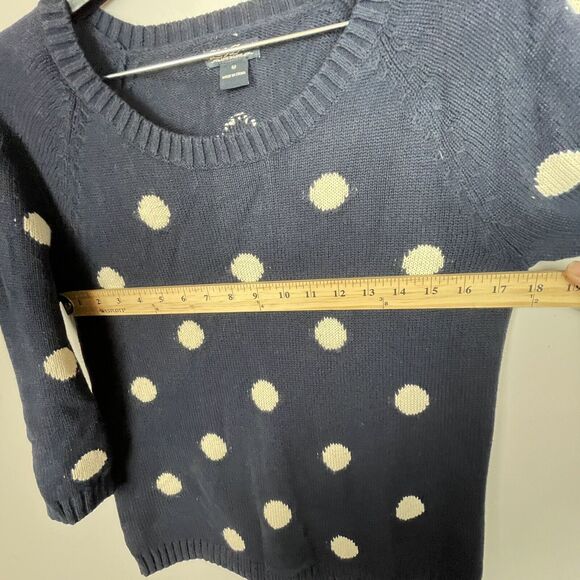 Lucky Brand Paula Blue Polka Dot 2/3 Sleeve Sweater Scoop Neck Size M - Picture 8 of 10